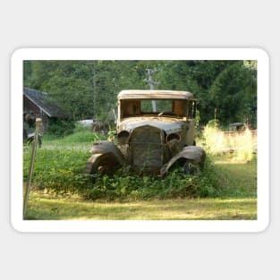 Rusty Classic Car In A Field Nature Photography Sticker